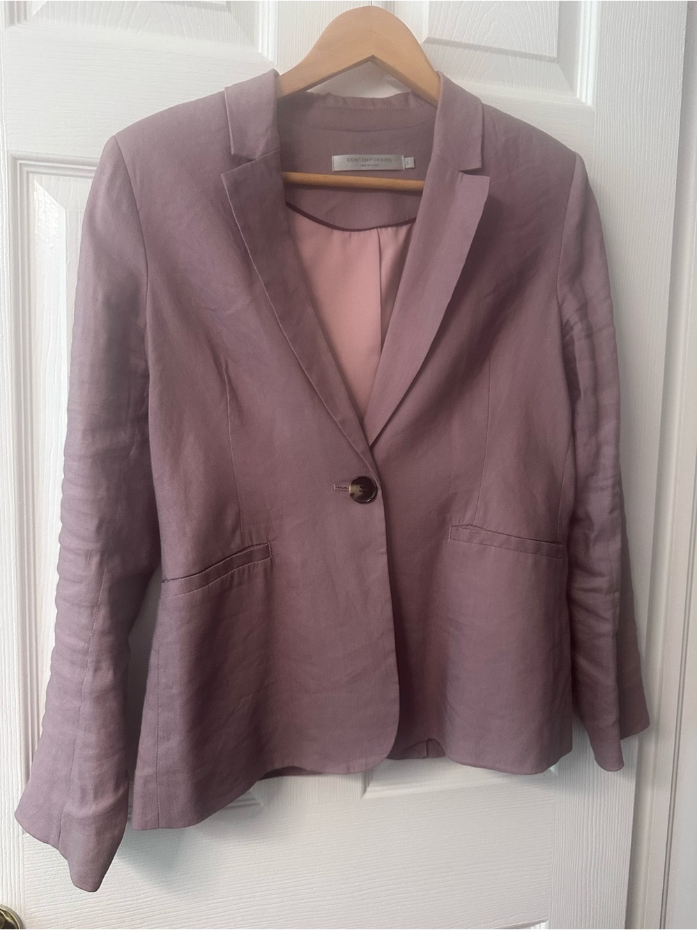 Dusky Pink Linen-Blend Blazer - Size 4
